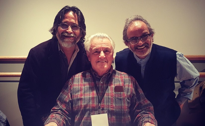 poet Gavin Barrett, with novelists John Irving and Mayank Bhatt