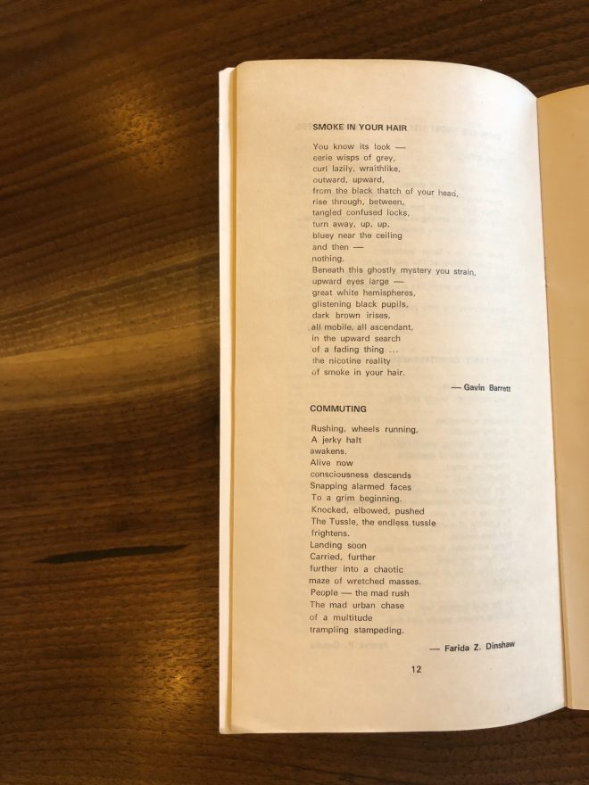A photograph of Gavin Barrett's poem Smoke in Your Hair as printed in I to I.